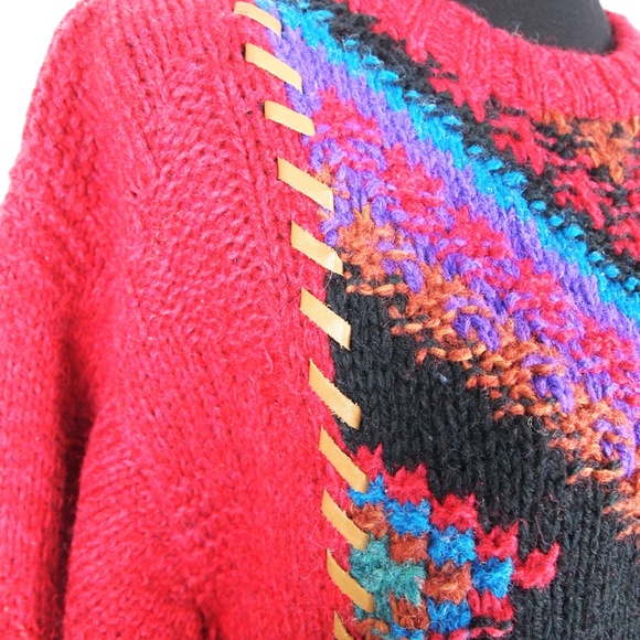 90's Woolrich  Red Tunic Sweater Red South Western - Picture 5 of 7